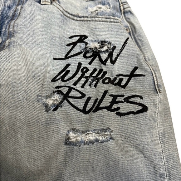 Cult Of Individuality Rocker Slim Distressed Graffiti Blue Jeans Size 30 x 33 - Picture 3 of 8